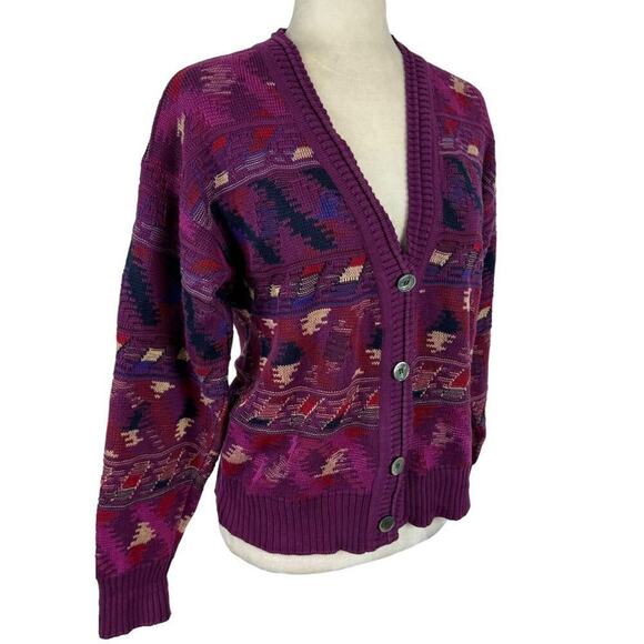 Vintage Tricots St. Raphael Purple Multicolor Western Cardigan Sweater Cotton S - Picture 6 of 14